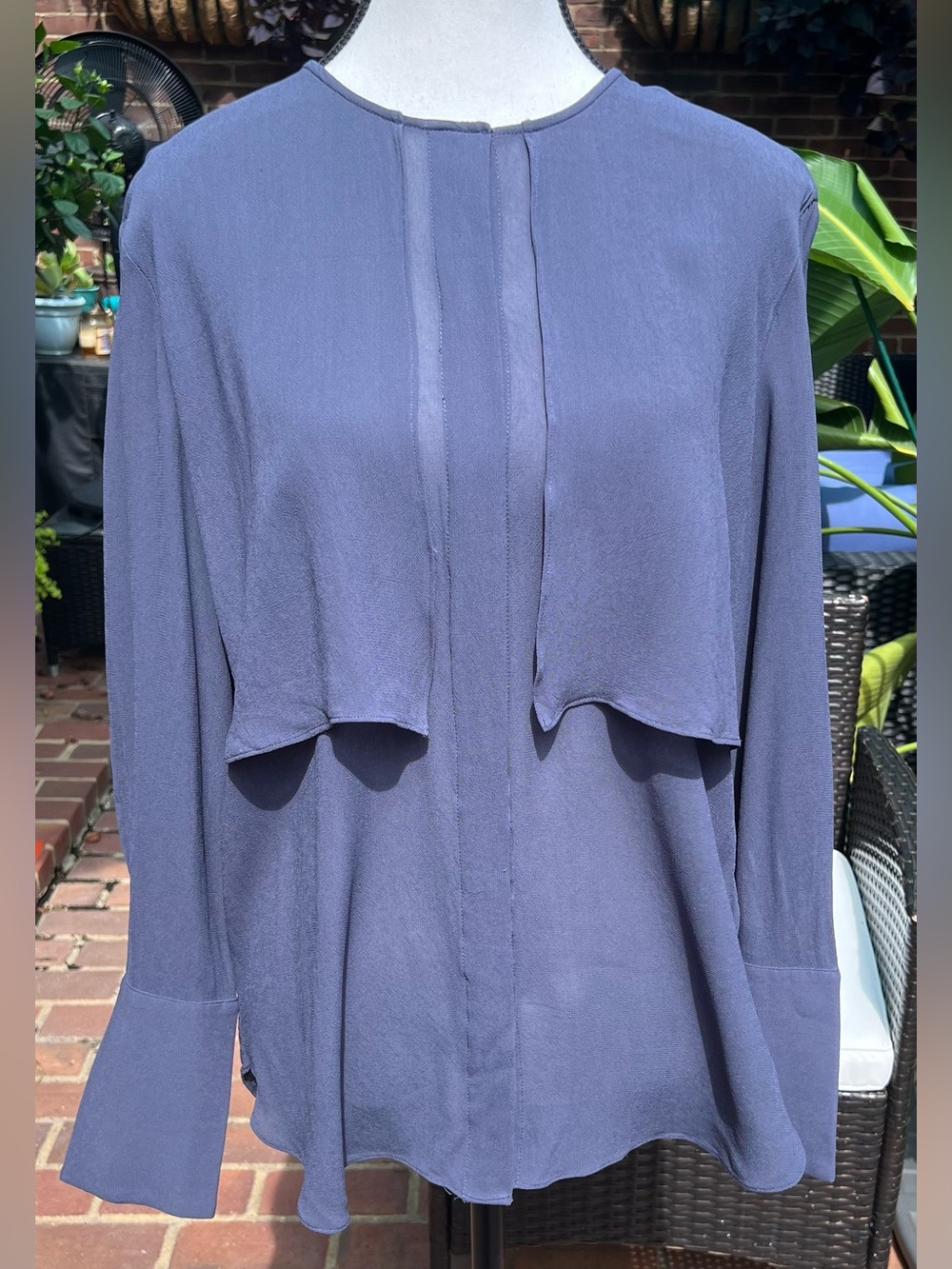 & Other Stories Cape Overlay Blouse Sz 10 Blue Double-layer Fluid Top Office